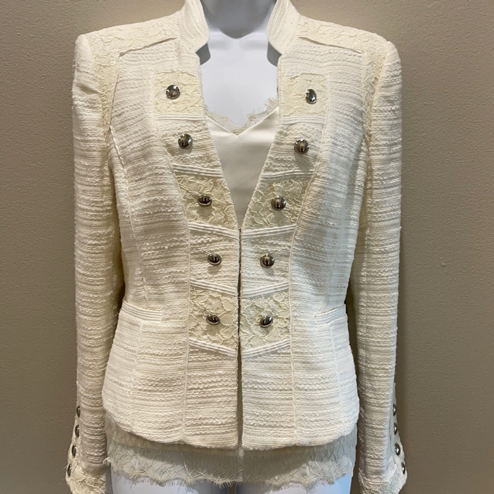 Women's Cream Textured Military-Style Jacket